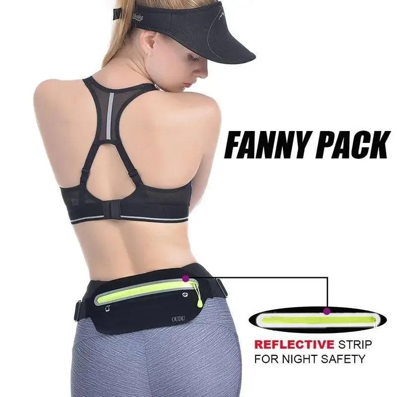 Stylish Hidden Waist Bag Sports Phone Men's Belt Bag Ultra-Thin Waterproof Mini Fanny Pack Black Reflective Runners Belt Jogging Pocket Belt
