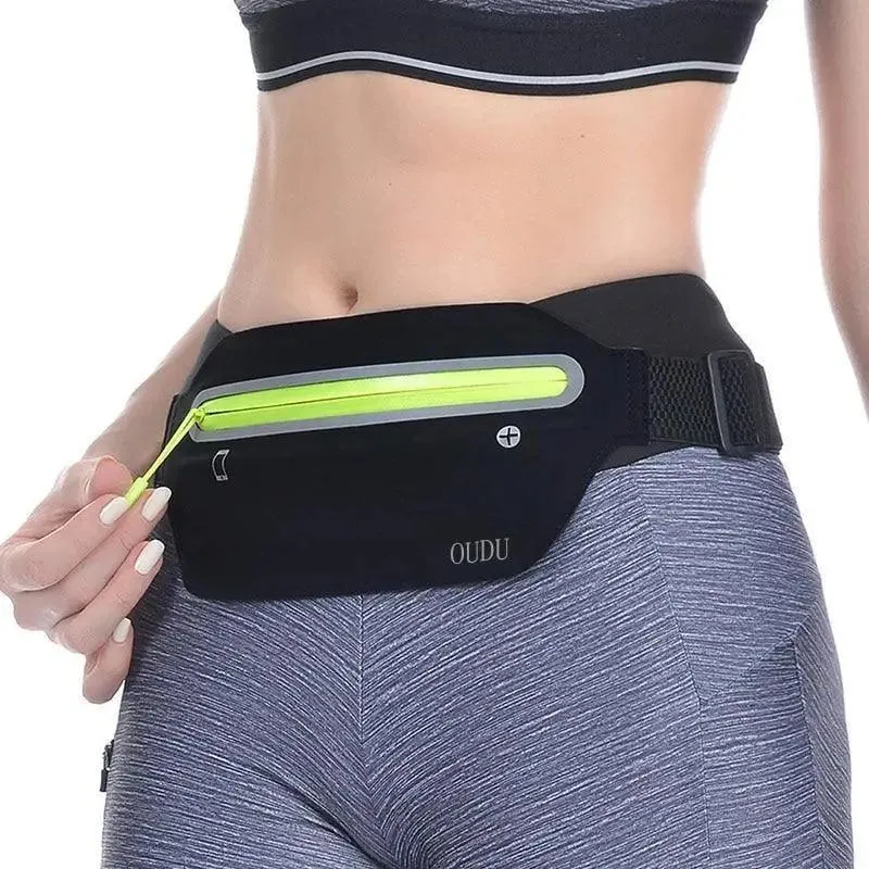 Stylish Hidden Waist Bag Sports Phone Men's Belt Bag Ultra-Thin Waterproof Mini Fanny Pack Black Reflective Runners Belt Jogging Pocket Belt