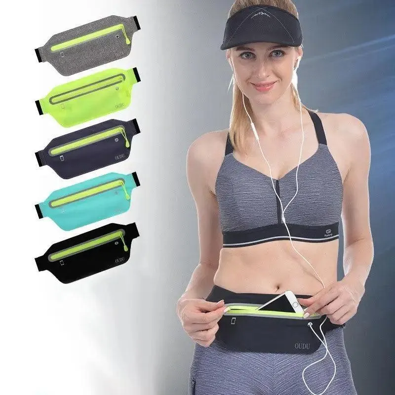 Stylish Hidden Waist Bag Sports Phone Men's Belt Bag Ultra-Thin Waterproof Mini Fanny Pack Black Reflective Runners Belt Jogging Pocket Belt