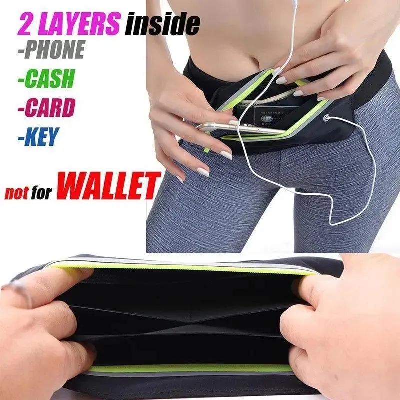 Stylish Hidden Waist Bag Sports Phone Men's Belt Bag Ultra-Thin Waterproof Mini Fanny Pack Black Reflective Runners Belt Jogging Pocket Belt