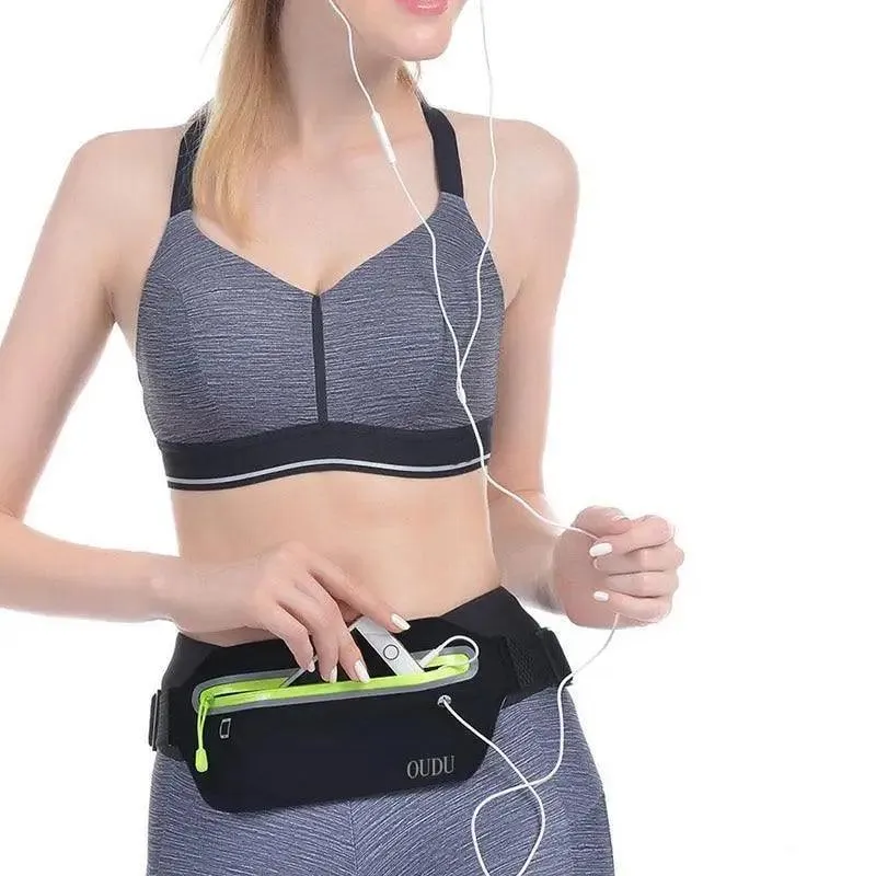 Stylish Hidden Waist Bag Sports Phone Men's Belt Bag Ultra-Thin Waterproof Mini Fanny Pack Black Reflective Runners Belt Jogging Pocket Belt